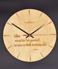 Wanduhr, Holzuhr, ohne Zahlen, Personalisierte Gravur