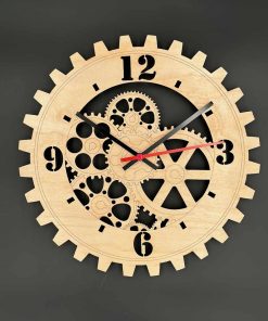 Wanduhr, Holzuhr, Zahnradform,