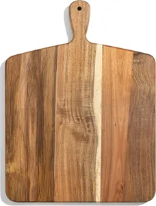 Schneidebrett aus Akazienholz mit Griff für Fleisch, Käse, Gemüse, Brot und Wurst – Dekoratives Servierbrett aus Holz