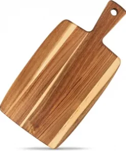 Rechteckiges Schneidebrett aus Akazienholz mit Griff für Fleisch, Käse, Gemüse, Brot und Wurst – Dekoratives Servierbrett aus Holz für die Küche