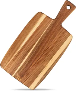 Rechteckiges Schneidebrett aus Akazienholz mit Griff für Fleisch, Käse, Gemüse, Brot und Wurst – Dekoratives Servierbrett aus Holz für die Küche