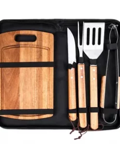 Grillzubehör, Grillbesteck-Set mit Wurstbrett-Set, Camping-Set