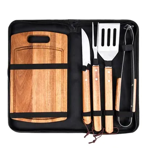 Grillzubehör, Grillbesteck-Set mit Wurstbrett-Set, Camping-Set