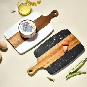 Marmor-Schneidebrett aus Holz mit Griff, Schneidebrett aus Akazienholz, Küchen-Schneidebretter für Käse, Fleisch, Brot