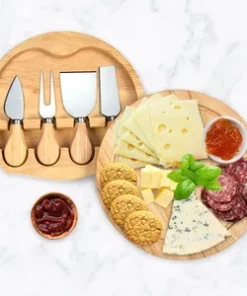 Mini-Wurstplatte, Serviertablett mit Schublade für Wein, Cracker, Brie, rundes Bambus-Käsebrett und Messerset