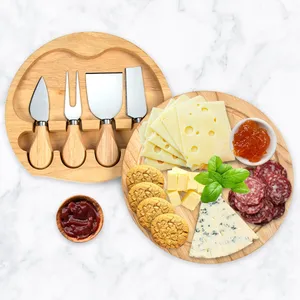 Mini-Wurstplatte, Serviertablett mit Schublade für Wein, Cracker, Brie, rundes Bambus-Käsebrett und Messerset