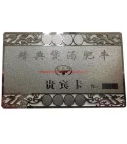 Edelstahlkarte mit Firmenname und Website