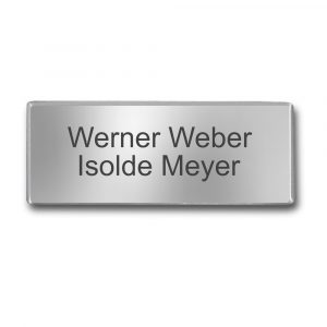 Edelstahlschild 80x30 mm mit Gravur, selbstklebend, od. 2 Bohrungen, inkl. Gravur
