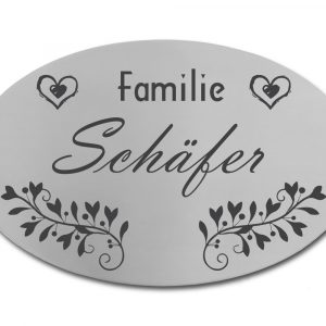 Edelstahlschild 150x95 mm mit individuell Gravur, TEGravur, Oval