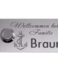 Edelstahlschild mit Klingelknopf 100 x 40 mm mit individuell Gravur, TEGravur, Rechteck