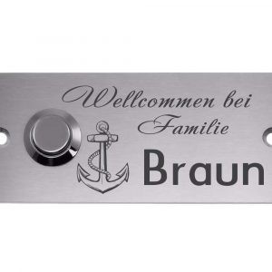 Edelstahlschild mit Klingelknopf 100 x 40 mm mit individuell Gravur, TEGravur, Rechteck