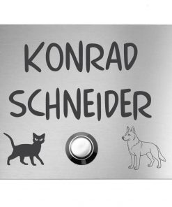 Edelstahlschild mit Klingelknopf 100 x 70 mm mit individuell Gravur, TEGravur, Rechteck