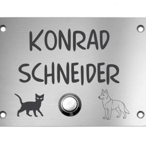Edelstahlschild mit Klingelknopf 100 x 70 mm mit individuell Gravur, TEGravur, Rechteck