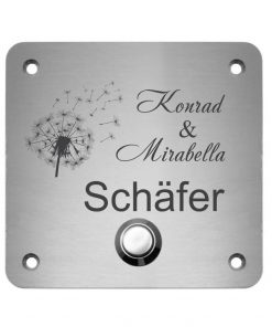 Edelstahlschild mit Klingelknopf 80 x 80 mm mit individuell Gravur, TEGravur, Quadrate
