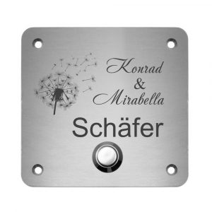 Edelstahlschild mit Klingelknopf 80 x 80 mm mit individuell Gravur, TEGravur, Quadrate