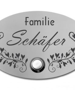 Edelstahlschild mit Klingelknopf 100 x 70 mm mit individuell Gravur, TEGravur, Oval