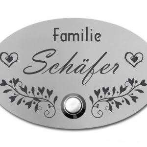 Edelstahlschild mit Klingelknopf 100 x 70 mm mit individuell Gravur, TEGravur, Oval