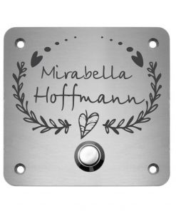 Edelstahlschild mit Klingelknopf 80 x 80 mm mit individuell Gravur, TEGravur, Quadrate