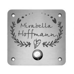 Edelstahlschild mit Klingelknopf 80 x 80 mm mit individuell Gravur, TEGravur, Quadrate