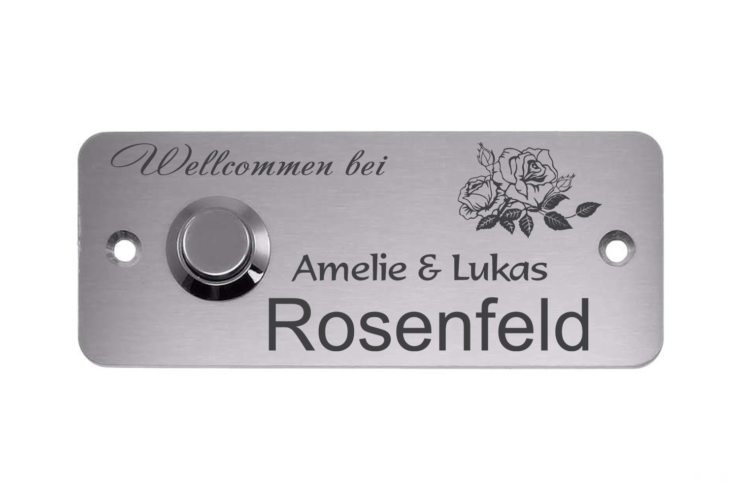 Edelstahlschild mit Klingelknopf 100 x 40 mm mit individuell Gravur, TEGravur, Rechteck