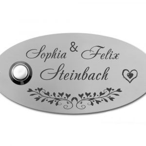 Edelstahlschild mit Klingelknopf 100 x 50 mm mit individuell Gravur, TEGravur, Oval