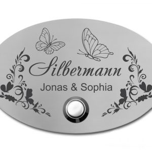 Edelstahlschild mit Klingelknopf 100 x 70 mm mit individuell Gravur, TEGravur, Oval