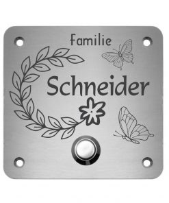 Edelstahlschild mit Klingelknopf 80 x 80 mm mit individuell Gravur, TEGravur, Quadrate