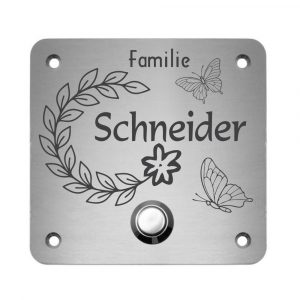 Edelstahlschild mit Klingelknopf 80 x 80 mm mit individuell Gravur, TEGravur, Quadrate