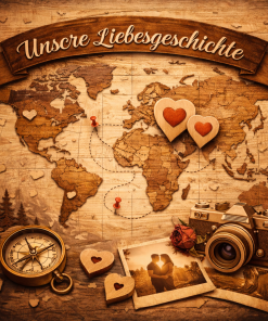 Unsere Liebesgeschichte – Mehrteilige Holzkarte mit Gravur