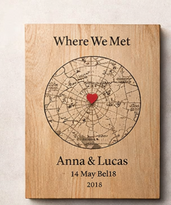 Handgefertigtes Holzbild „Wo wir uns trafen“ – Wunschort & Datum