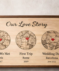 Wo wir uns trafen – Personalisierte Landkarte aus Holz
