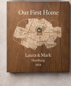 Gravierte Holz-Koordinatenkarte – Ort unseres ersten Kusses