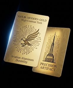 Metall-Visitenkarte 86 × 54 mm aus goldenem Aluminium, gebürstet, 0,8 mm, bei der Gravur erscheinen die Buchstaben in weißer Farbe, leer, für Lasergravur.