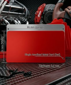 Metall-Visitenkarte 86 × 54 mm aus rotem Aluminium, matt, 0,8 mm, bei der Gravur erscheinen die Buchstaben in weißer Farbe, leer, für Lasergravur.