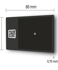 Metall-Visitenkarte 86 × 54 mm aus schwarzem Aluminium, matt, 0,8 mm, bei der Gravur erscheinen die Buchstaben in weißer Farbe, leer, für Lasergravur.